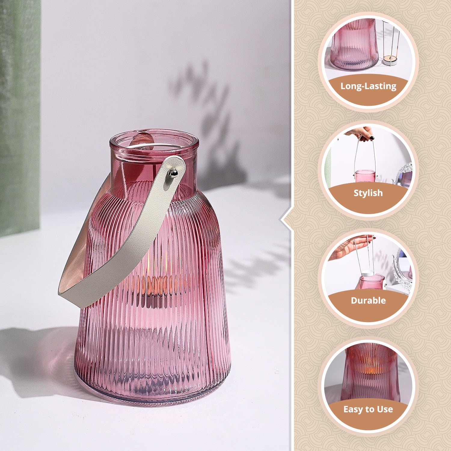 VON CASA Purple Cylindrical Glass T-Light Holder