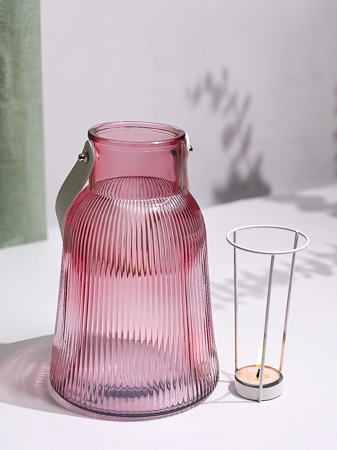 VON CASA Purple Cylindrical Glass T-Light Holder