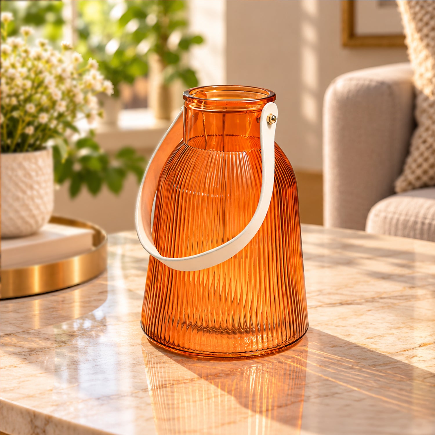 VON CASA Orange Cylindrical Glass T-Light Holder