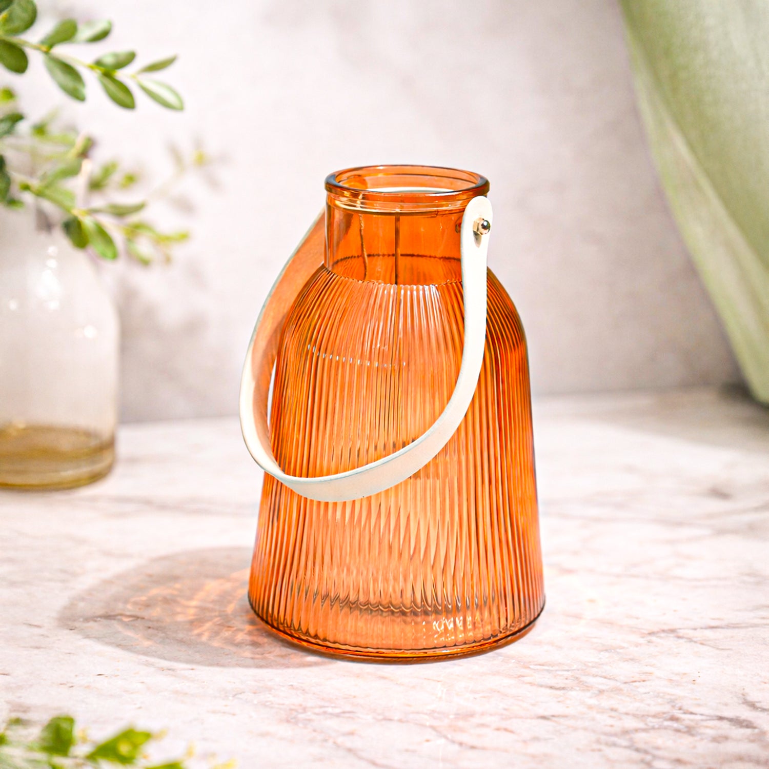 VON CASA Orange Cylindrical Glass T-Light Holder