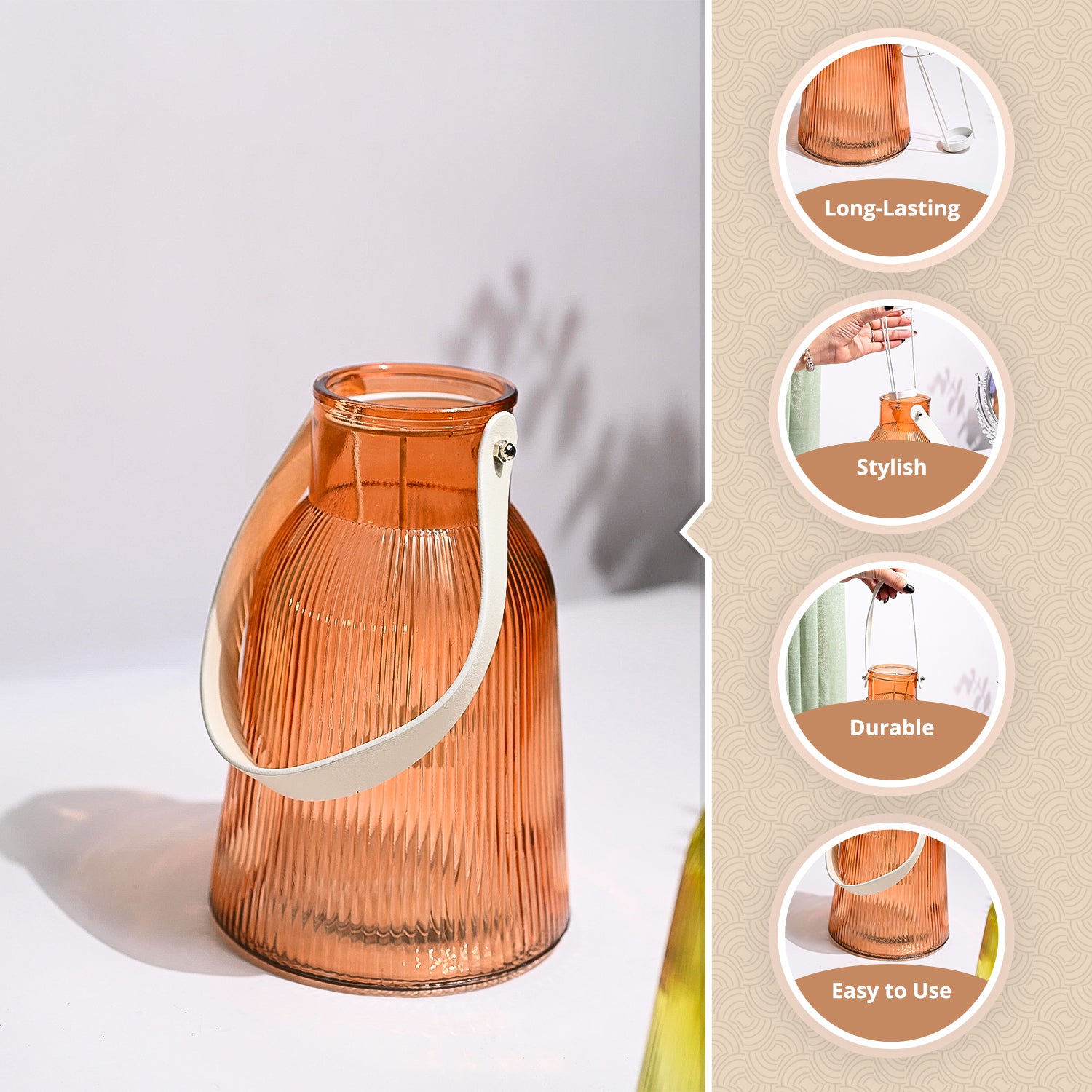 VON CASA Orange Cylindrical Glass T-Light Holder