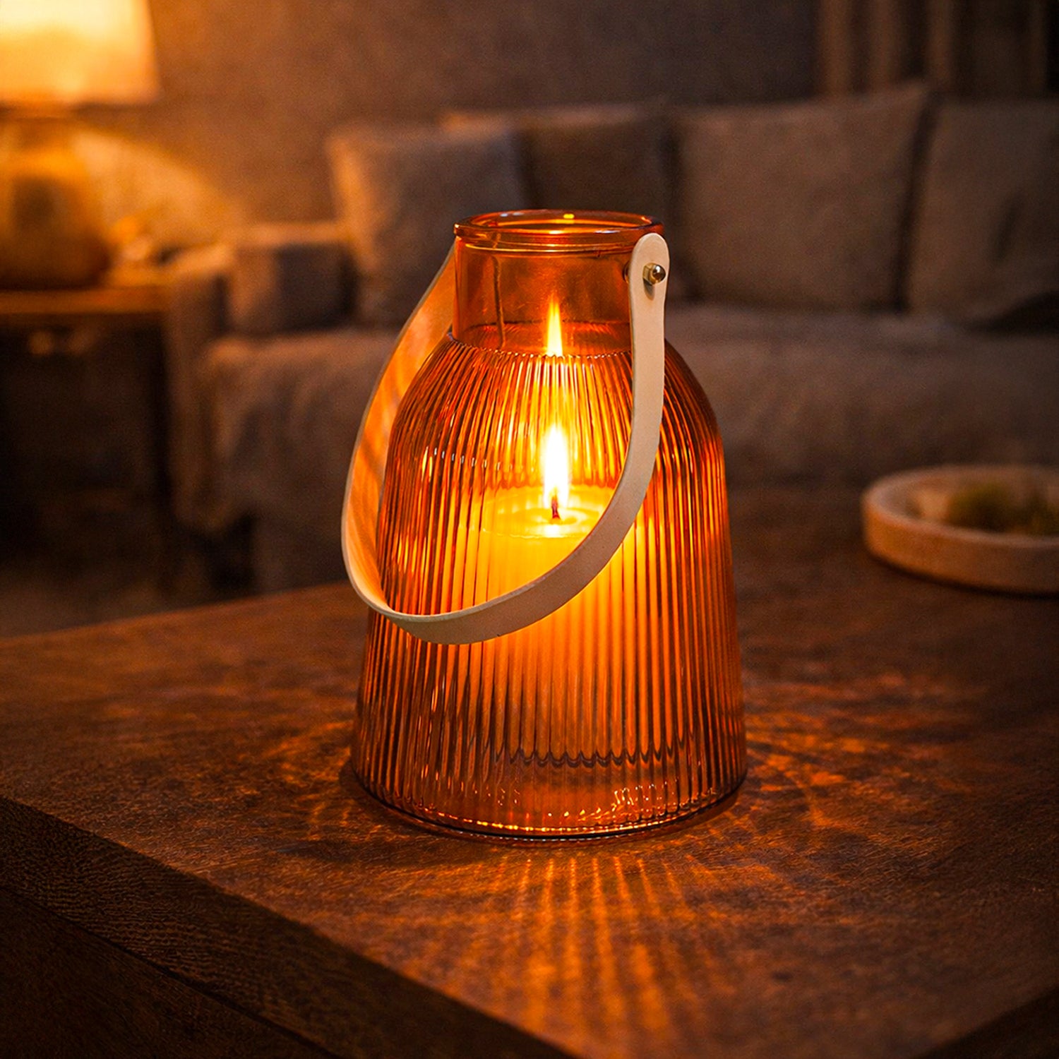 VON CASA Orange Cylindrical Glass T-Light Holder