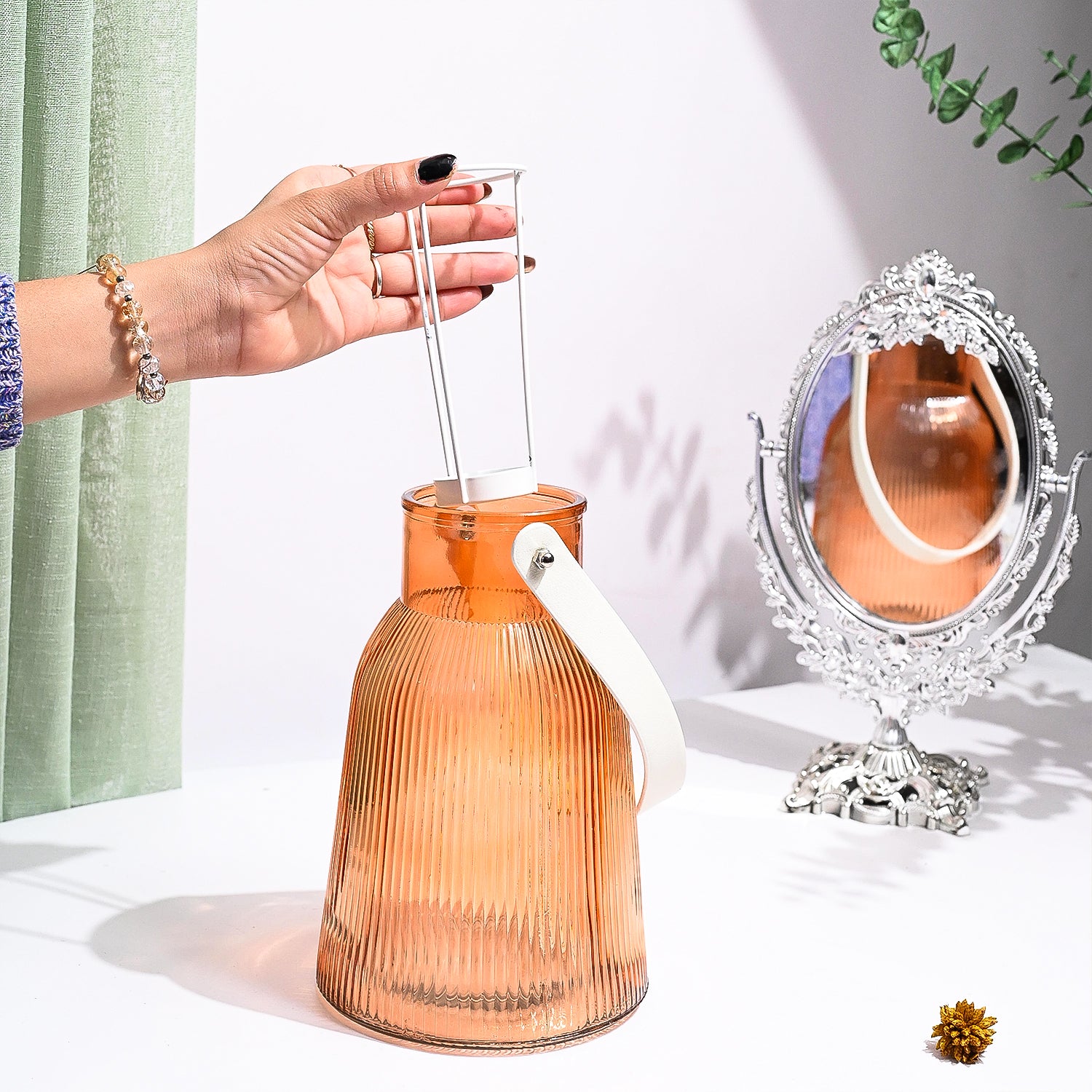 VON CASA Orange Cylindrical Glass T-Light Holder