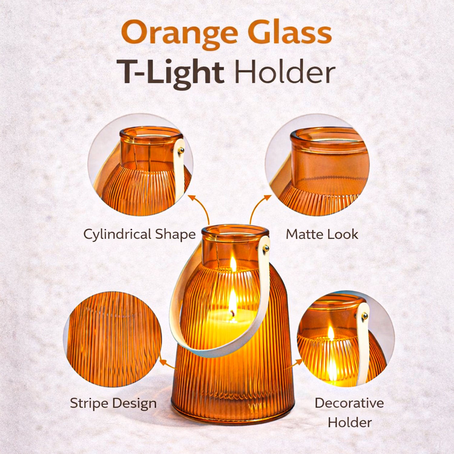 VON CASA Orange Cylindrical Glass T-Light Holder