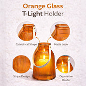 VON CASA Orange Cylindrical Glass T-Light Holder