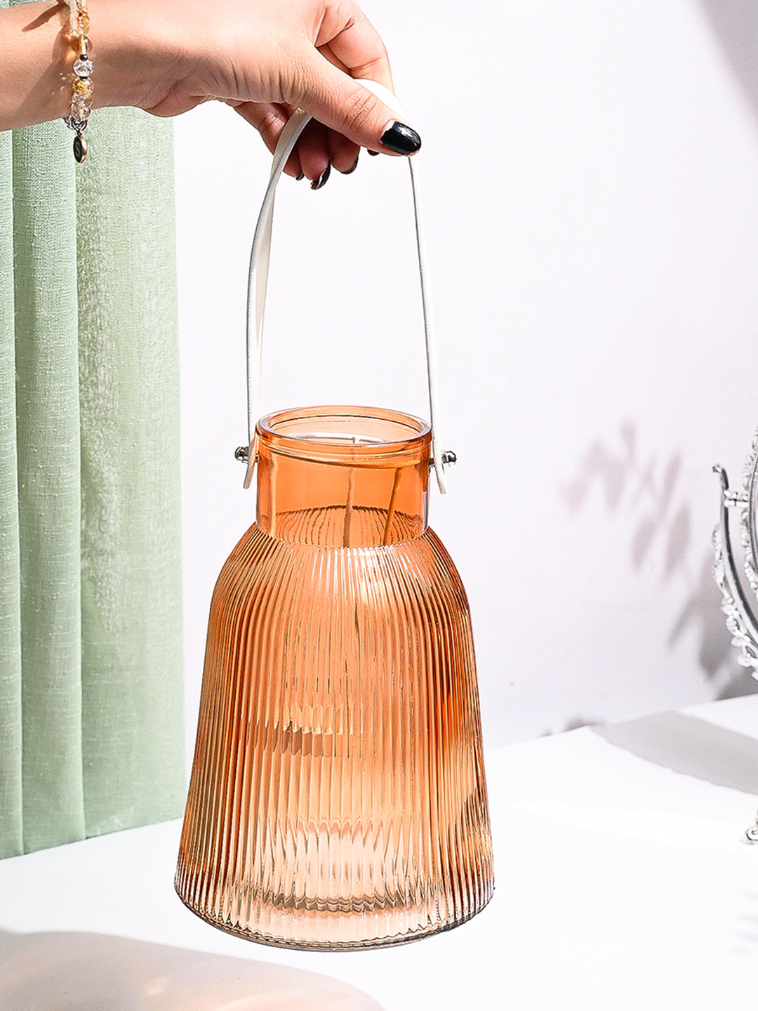 VON CASA Orange Cylindrical Glass T-Light Holder