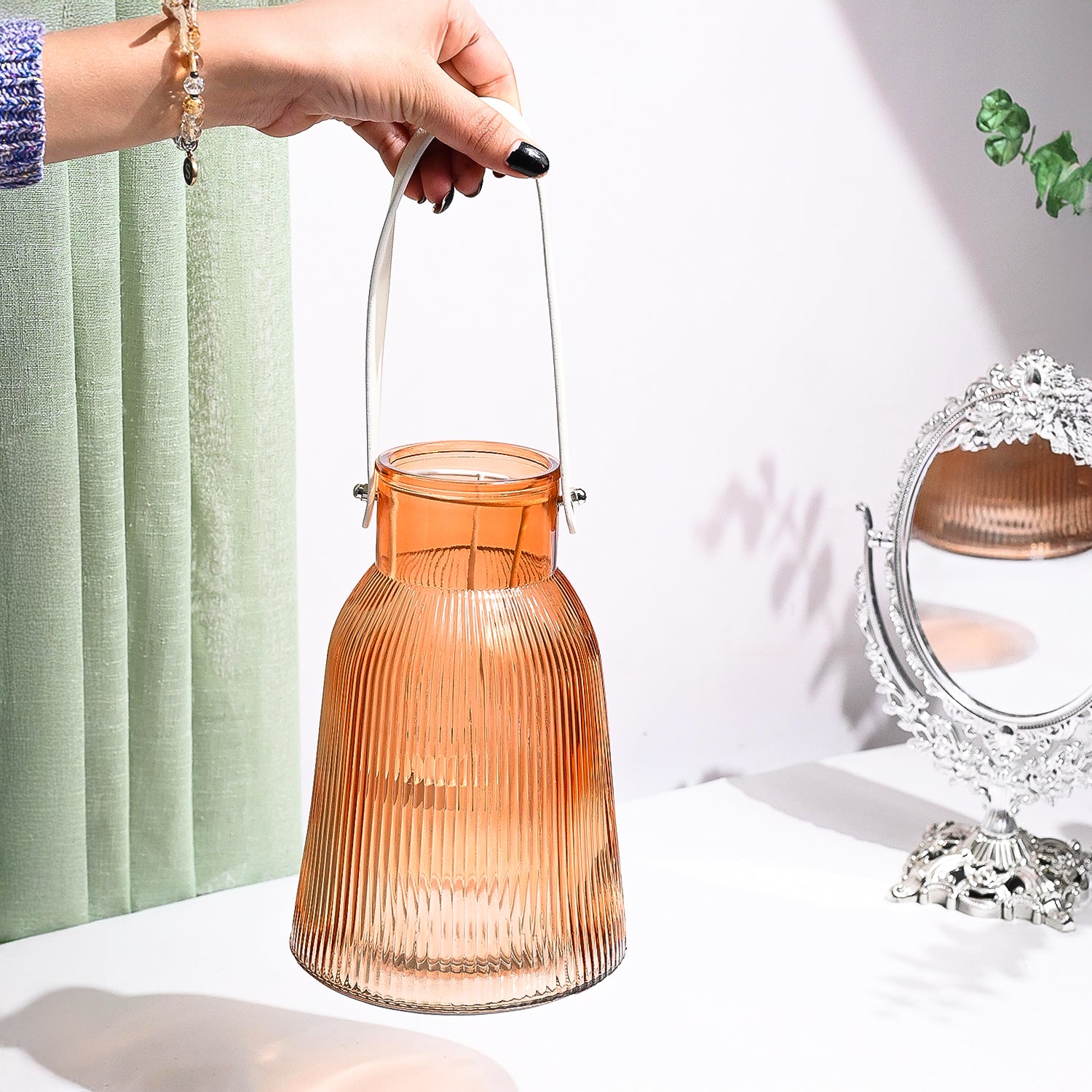 VON CASA Orange Cylindrical Glass T-Light Holder