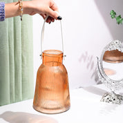VON CASA Orange Cylindrical Glass T-Light Holder