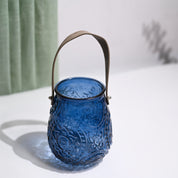 VON CASA Blue Cylindrical Glass T-Light Holder