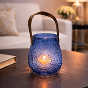VON CASA Blue Cylindrical Glass T-Light Holder