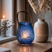 VON CASA Blue Cylindrical Glass T-Light Holder