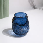 VON CASA Blue Cylindrical Glass T-Light Holder