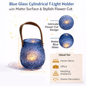 VON CASA Blue Cylindrical Glass T-Light Holder