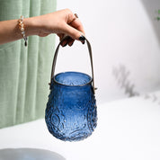 VON CASA Blue Cylindrical Glass T-Light Holder