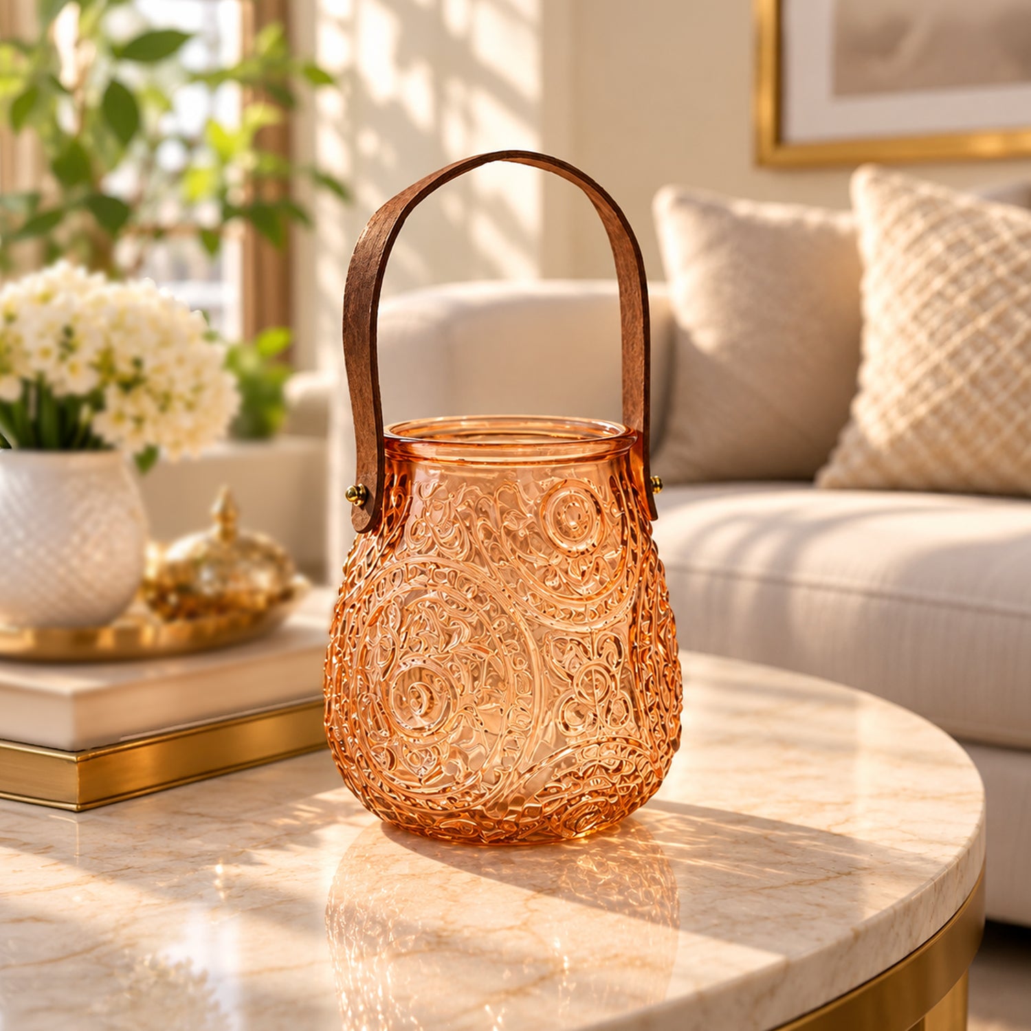VON CASA Orange Cylindrical Glass T-Light Holder