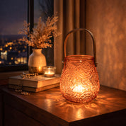 VON CASA Orange Cylindrical Glass T-Light Holder