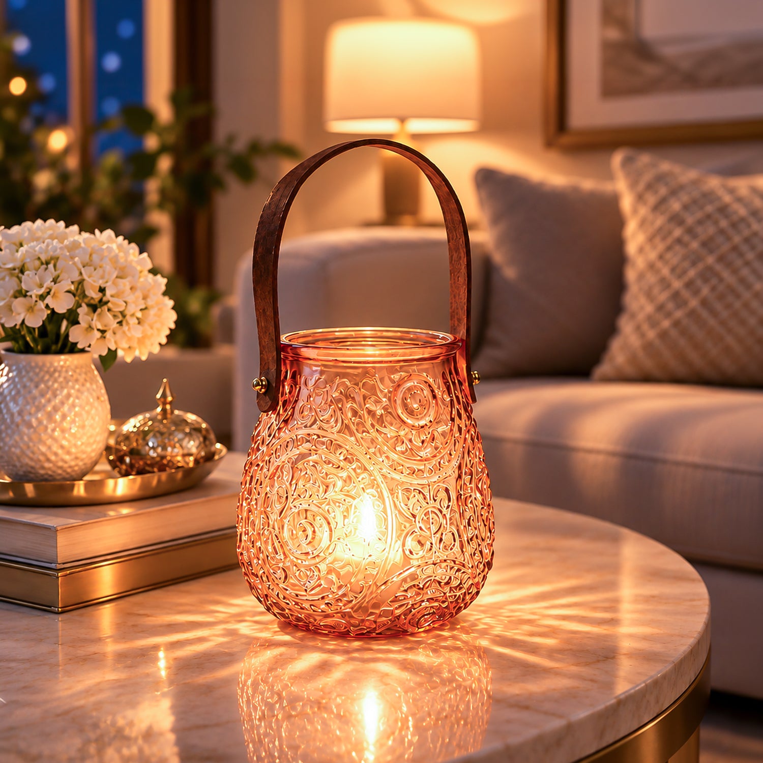 VON CASA Orange Cylindrical Glass T-Light Holder