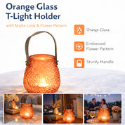 VON CASA Orange Cylindrical Glass T-Light Holder