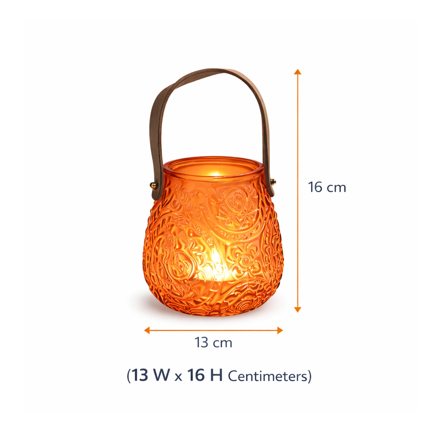 VON CASA Orange Cylindrical Glass T-Light Holder