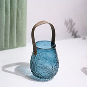 VON CASA Teal Blue Cylindrical Glass T-Light Holder