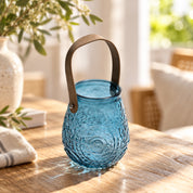 VON CASA Teal Blue Cylindrical Glass T-Light Holder