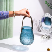 VON CASA Teal Blue Cylindrical Glass T-Light Holder