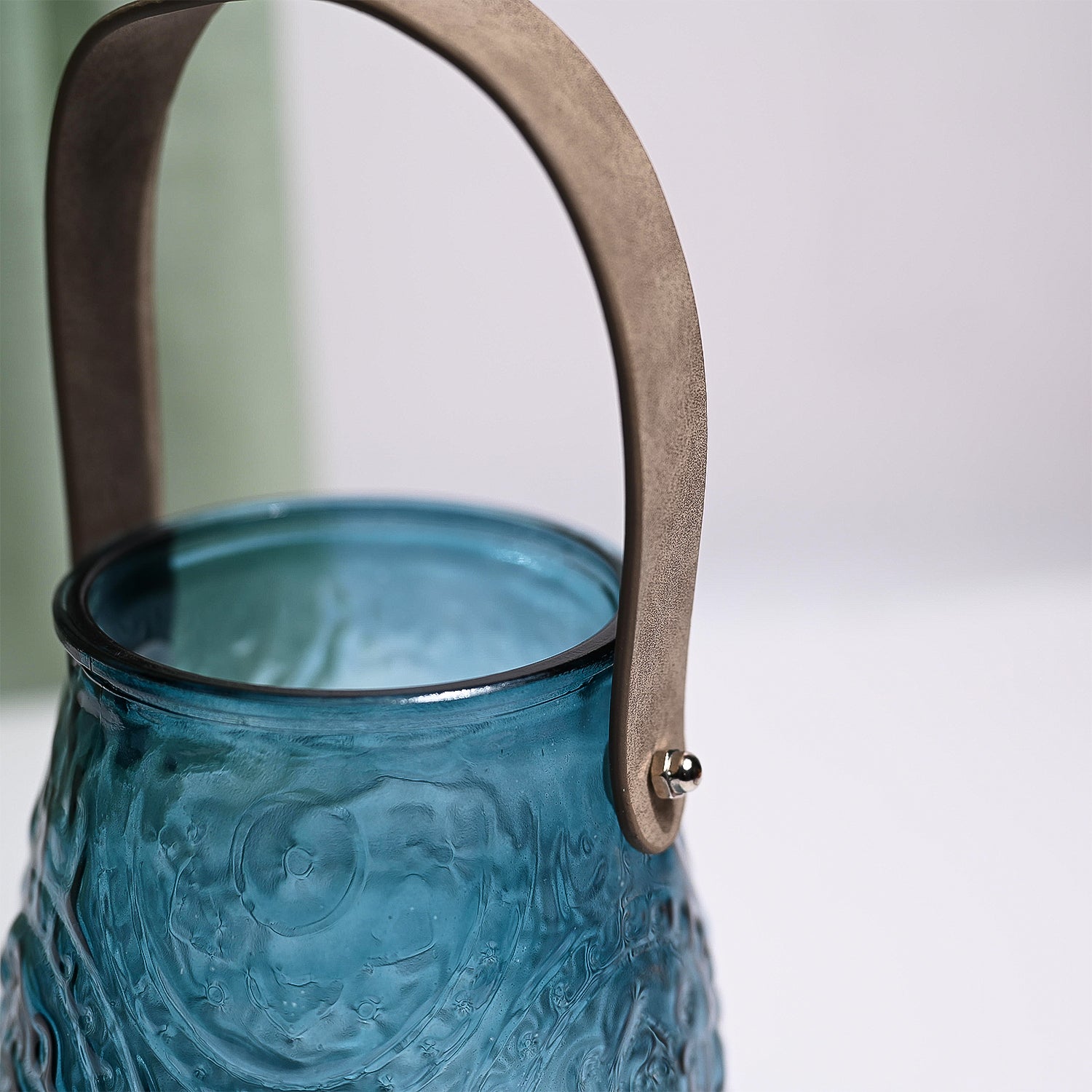 VON CASA Teal Blue Cylindrical Glass T-Light Holder
