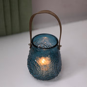 VON CASA Teal Blue Cylindrical Glass T-Light Holder