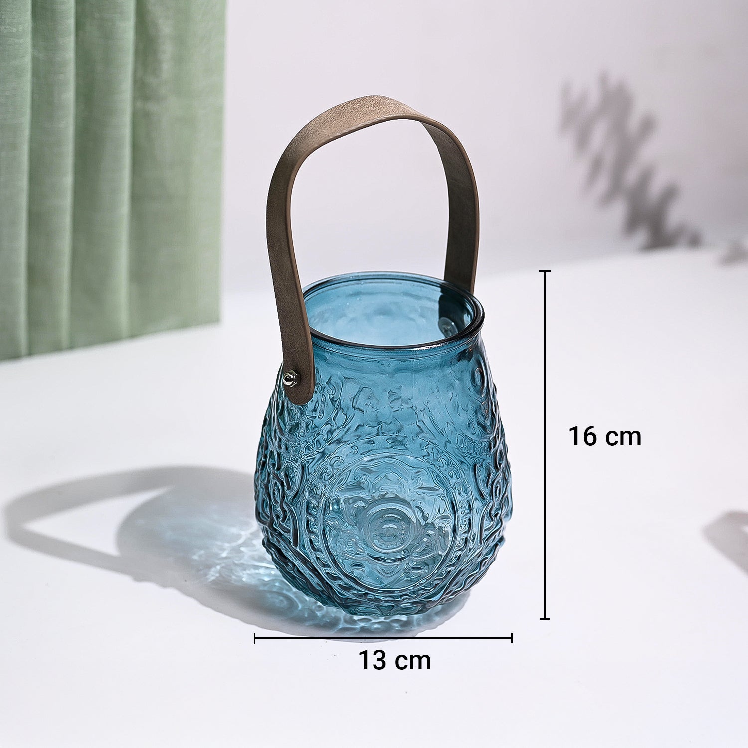 VON CASA Teal Blue Cylindrical Glass T-Light Holder