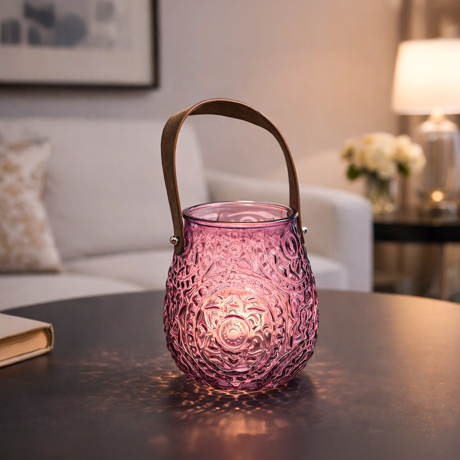 VON CASA Purple Cylindrical Glass T-Light Holder