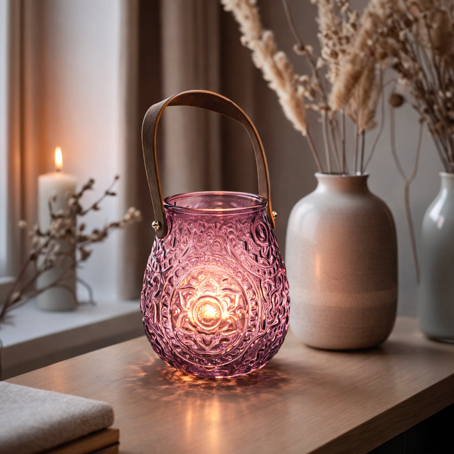 VON CASA Purple Cylindrical Glass T-Light Holder