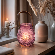 VON CASA Purple Cylindrical Glass T-Light Holder