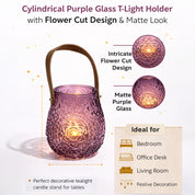 VON CASA Purple Cylindrical Glass T-Light Holder