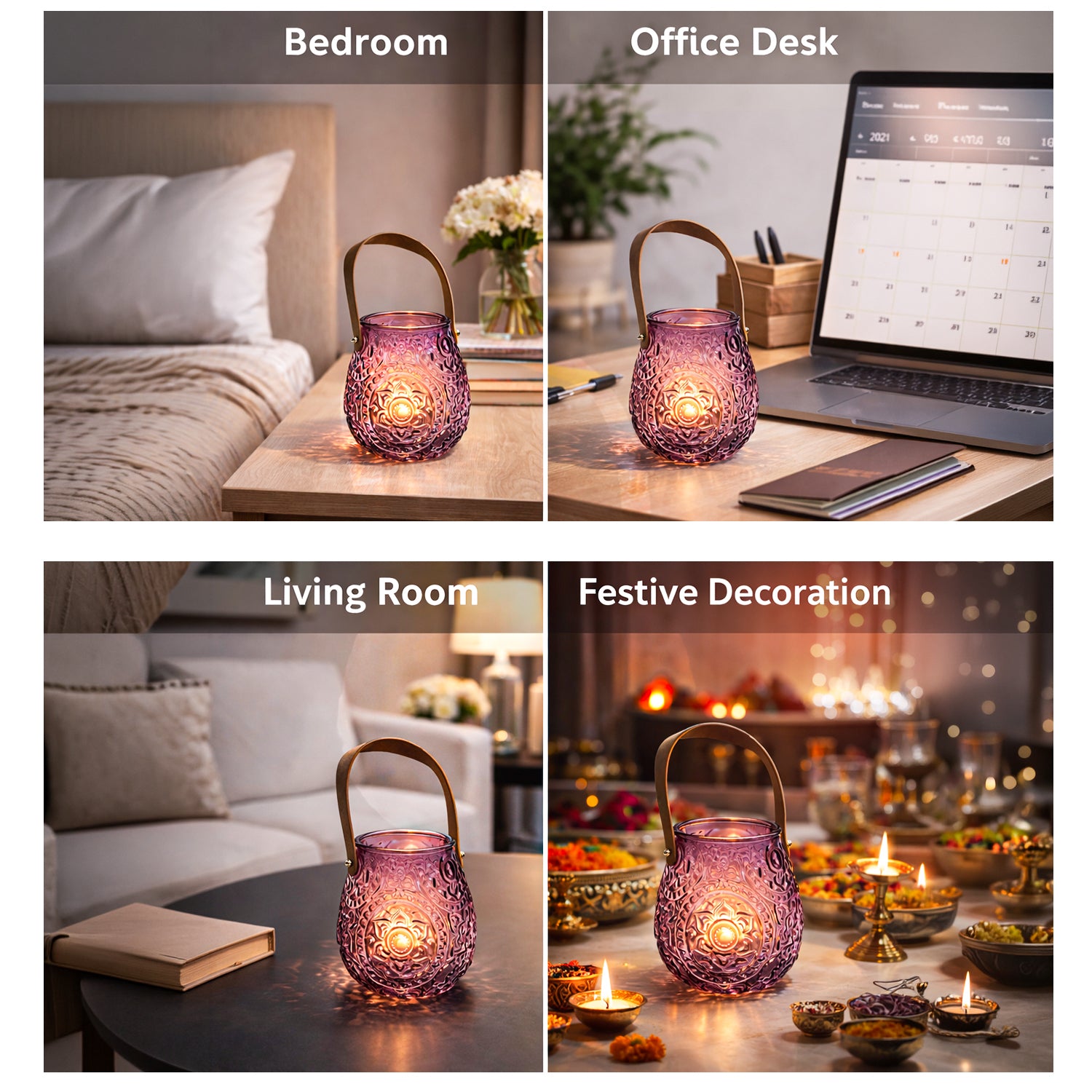 VON CASA Purple Cylindrical Glass T-Light Holder