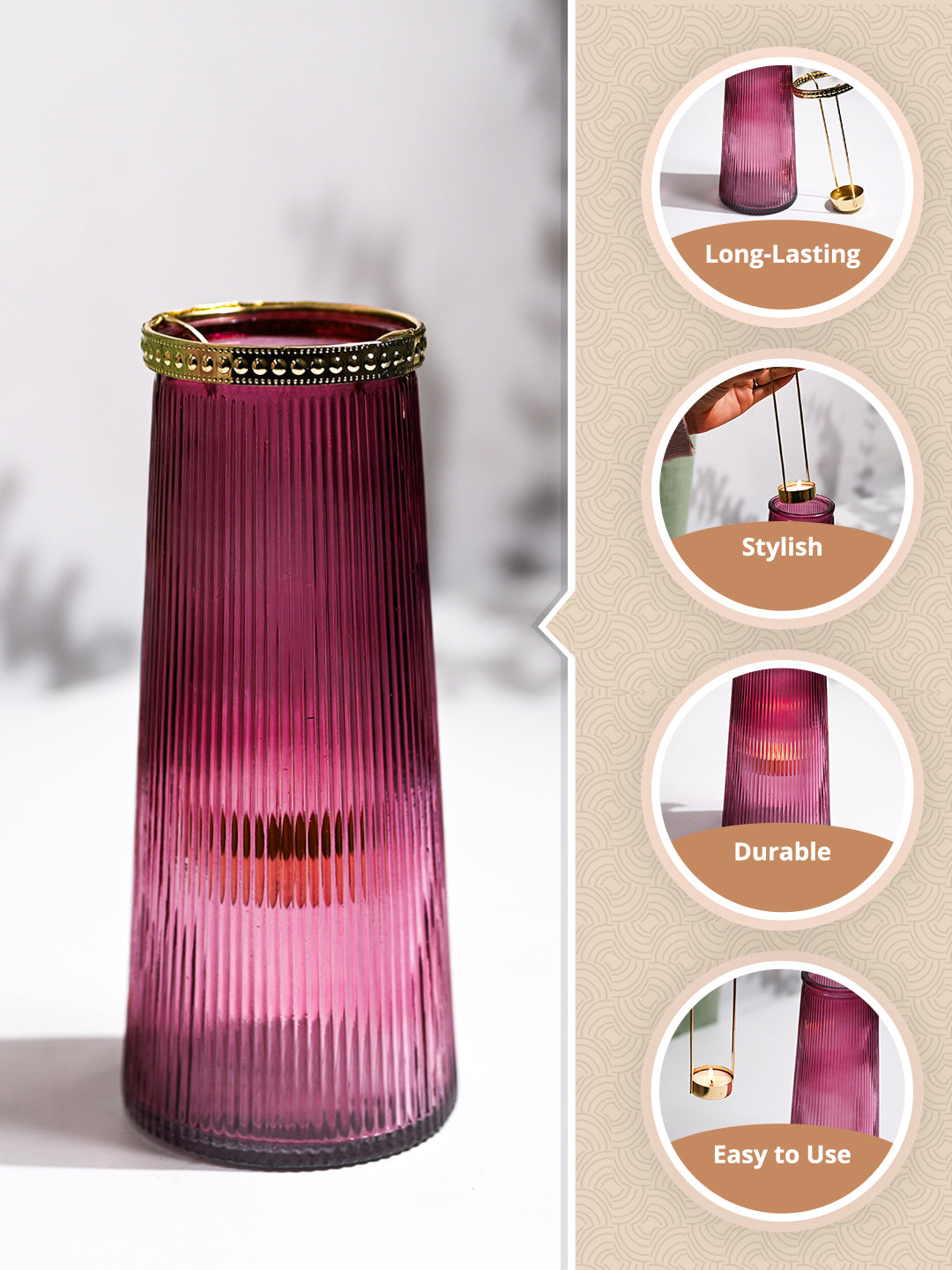 VON CASA Purple Cone Glass T-Light Holder