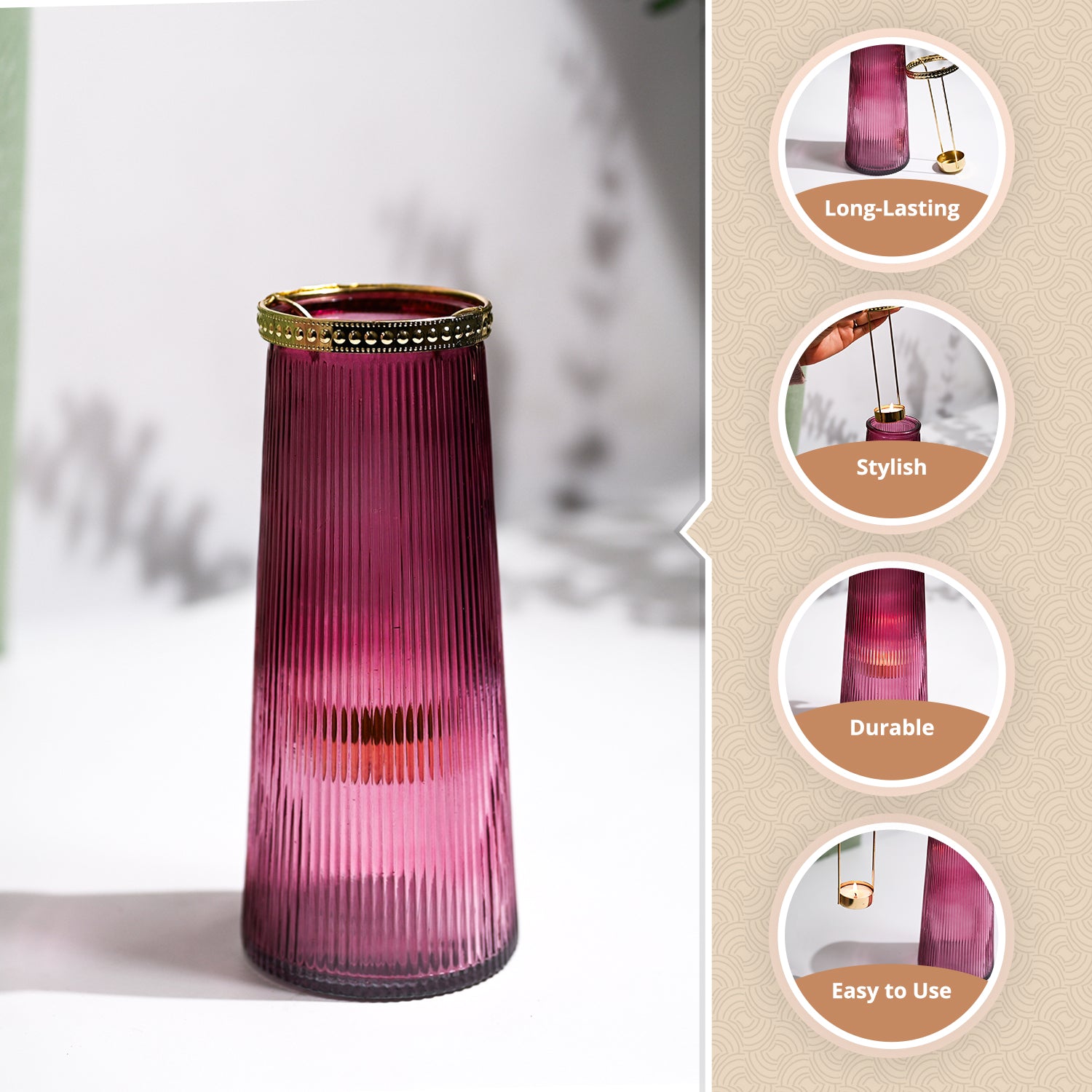 VON CASA Purple Cone Glass T-Light Holder