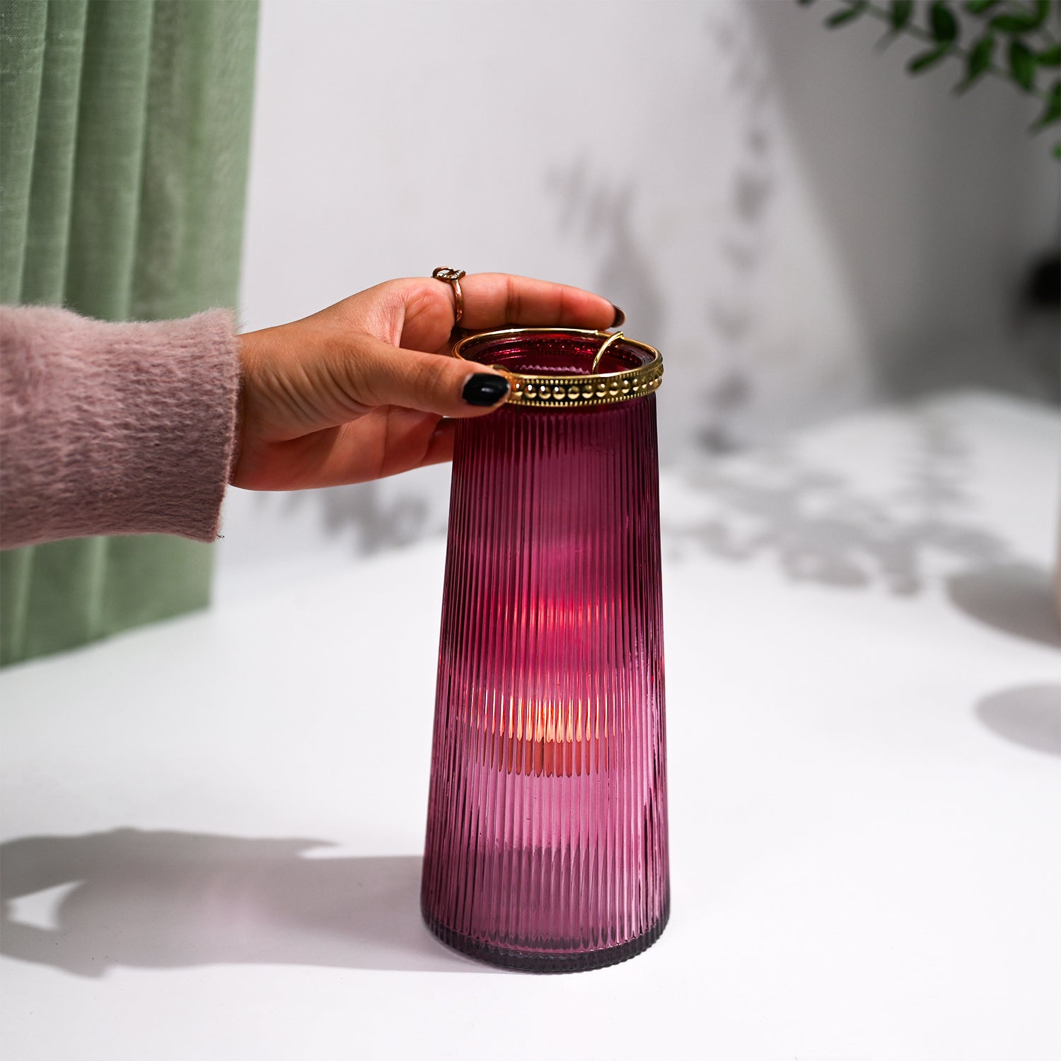 VON CASA Purple Cone Glass T-Light Holder