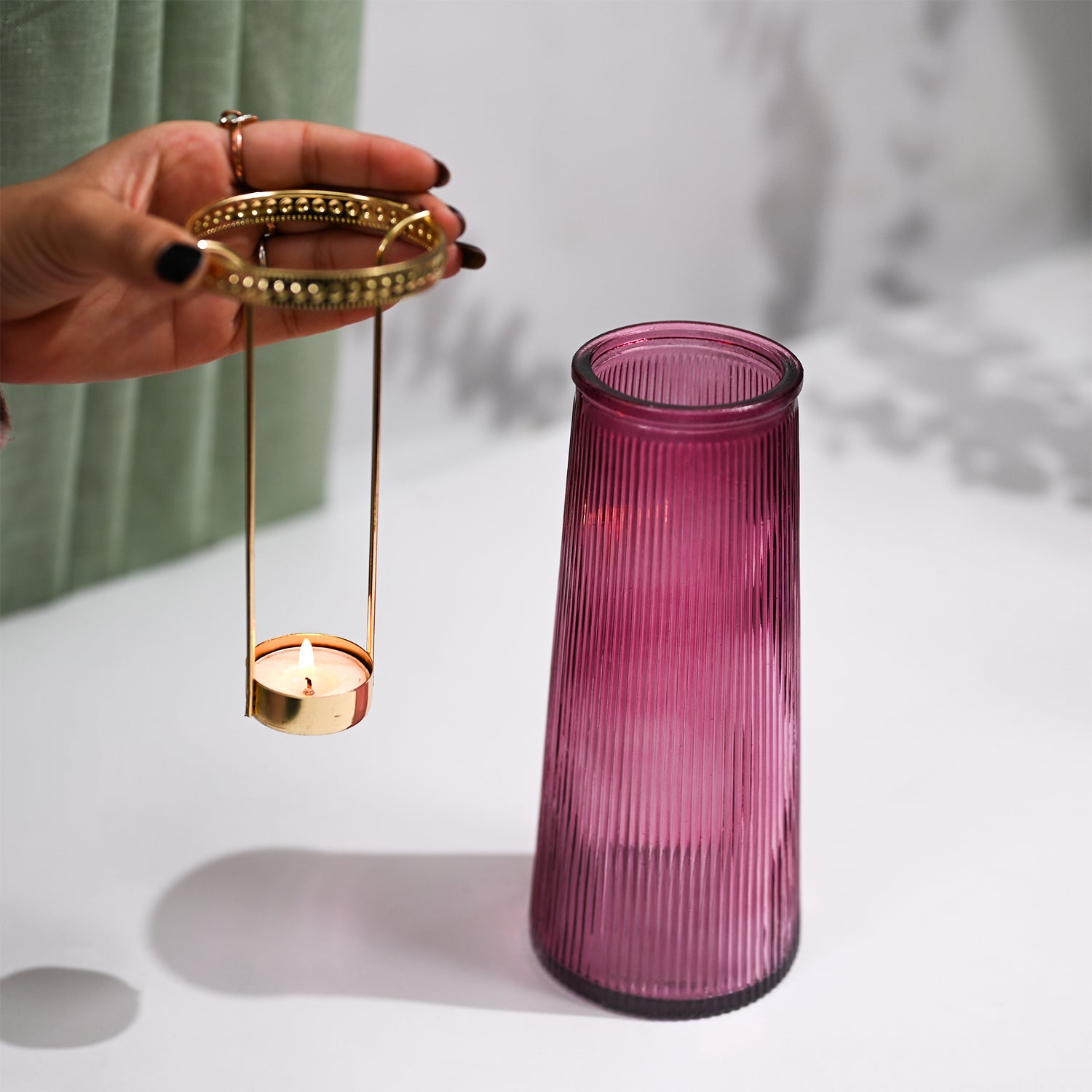 VON CASA Purple Cone Glass T-Light Holder