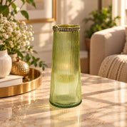 VON CASA Teal & Yellow Cone Glass T-Light Holder