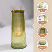 VON CASA Teal & Yellow Cone Glass T-Light Holder