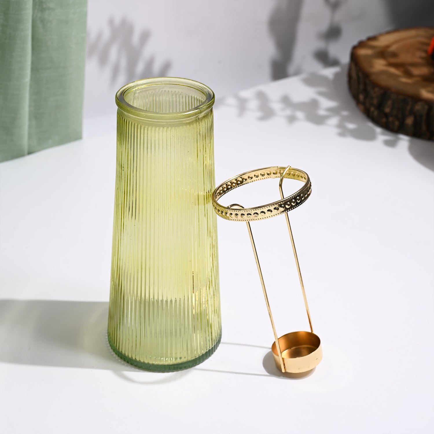 VON CASA Teal & Yellow Cone Glass T-Light Holder