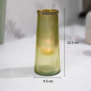 VON CASA Teal & Yellow Cone Glass T-Light Holder