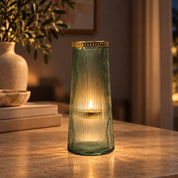 VON CASA Teal & Green Cone Glass T-Light Holder
