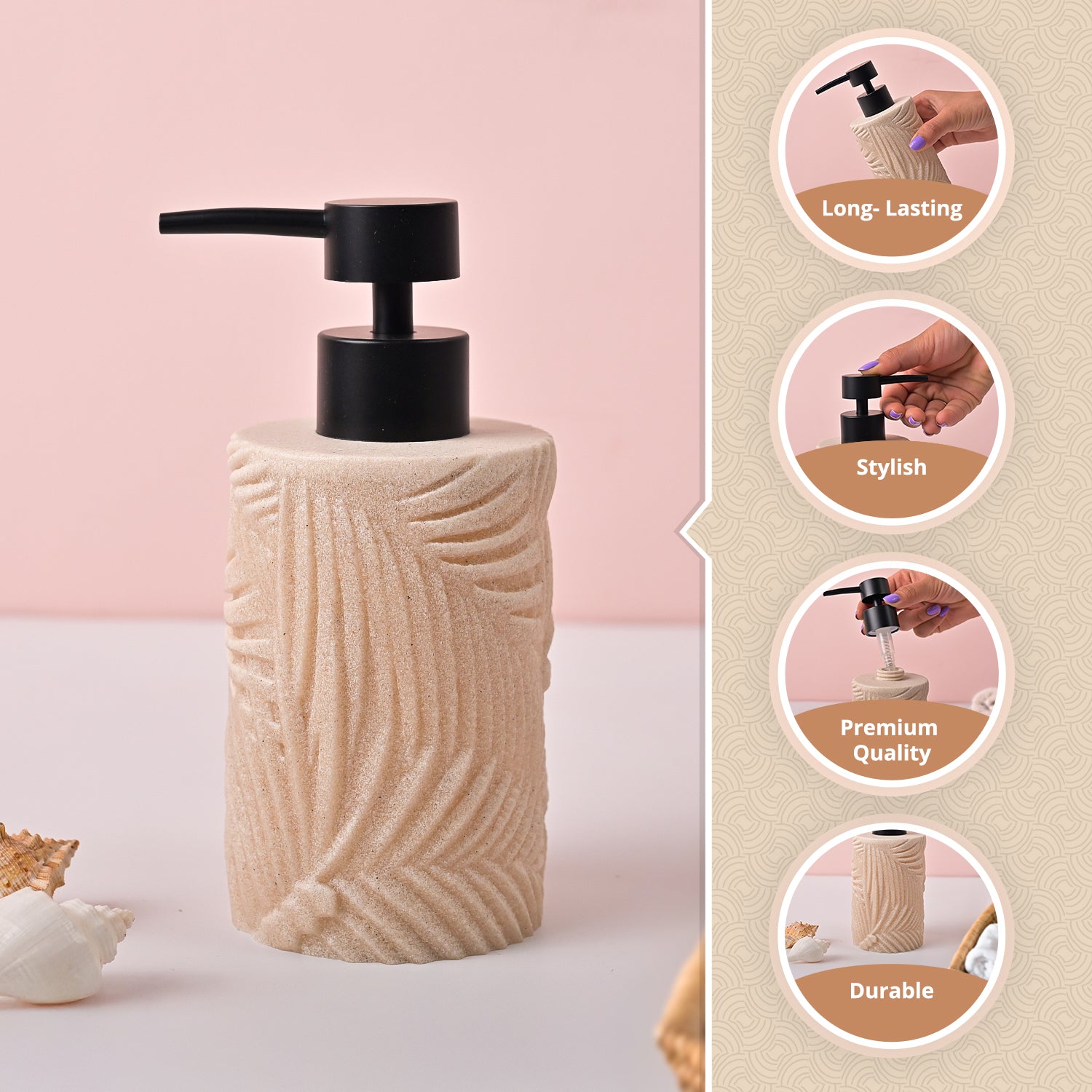 VON CASA Off-White & Black Polyresin Soap Dispenser