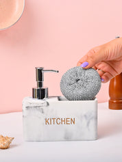 VON CASA White Polyresin Soap Dispenser with Scrubber