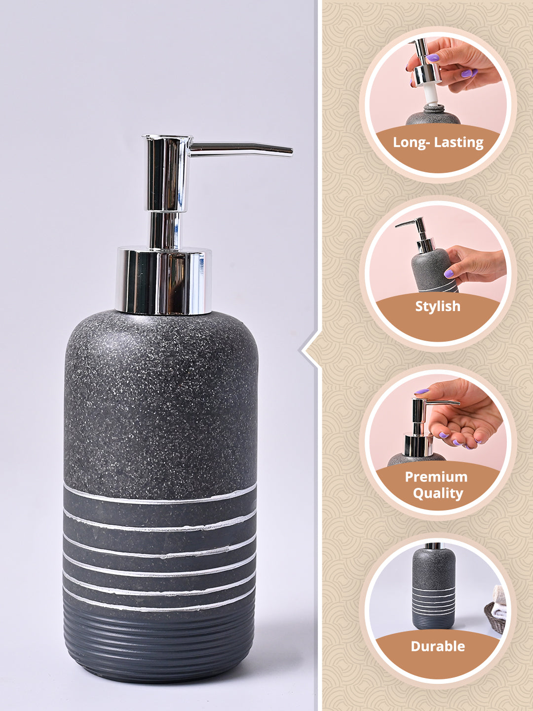 VON CASA Grey Polyresin Soap Dispenser – Sleek & Durable