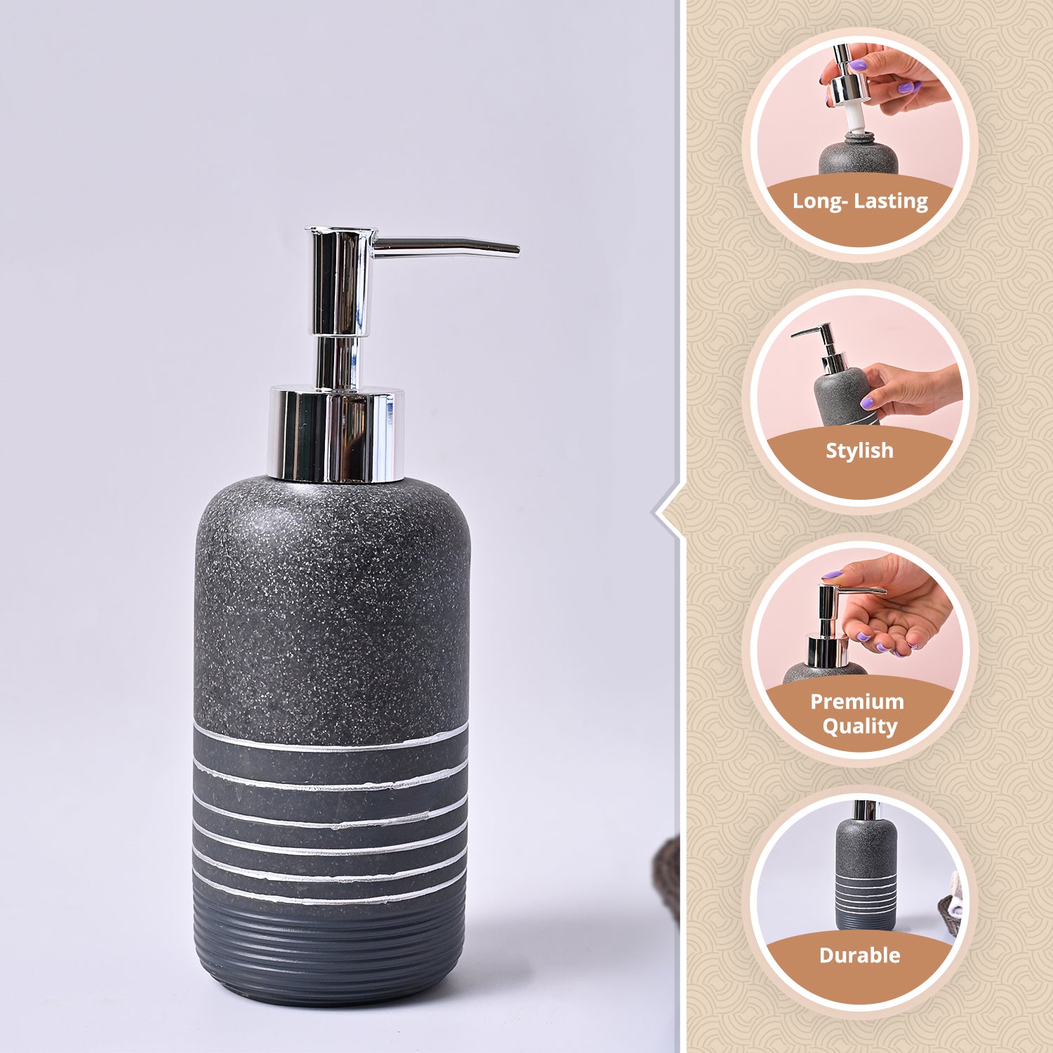 VON CASA Grey Polyresin Soap Dispenser – Sleek & Durable