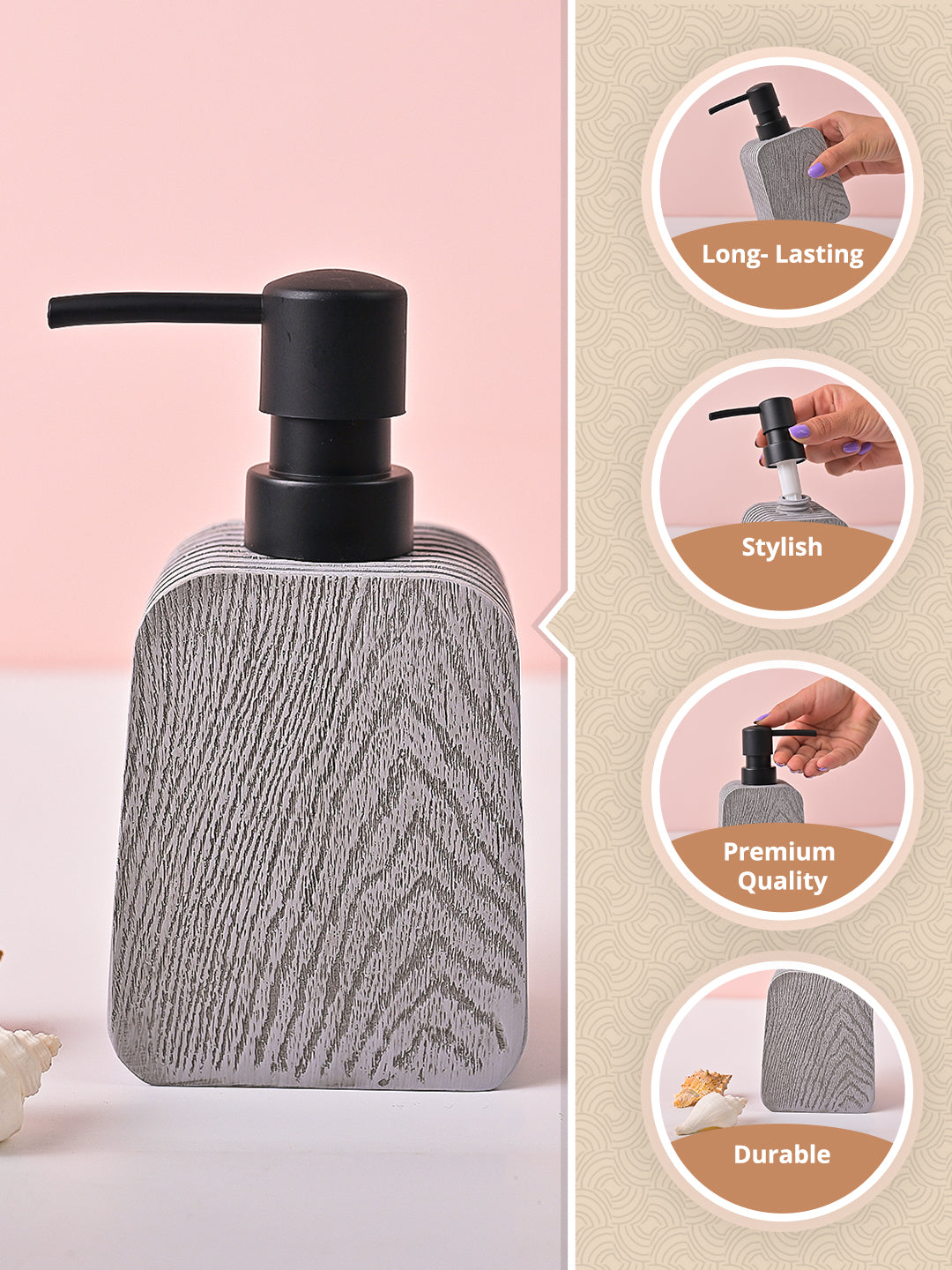 VON CASA Grey Polyresin Soap Dispenser – Modern Design