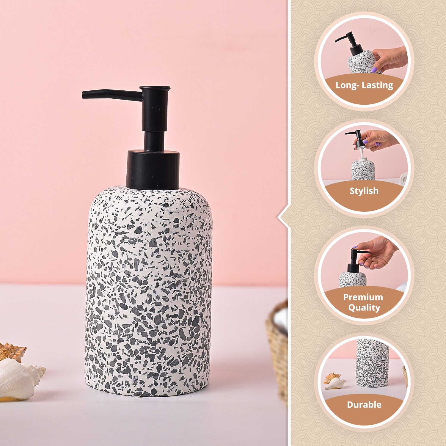 VON CASA White & Black Polyresin Soap Dispenser