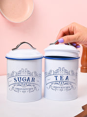 VON CASA White Iron Tea & Sugar Jar Set of 2